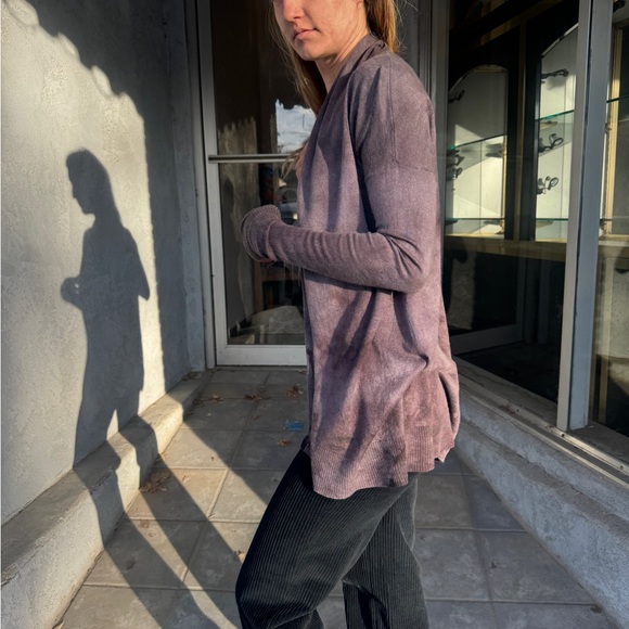 Jarbo Silk Cashmere Open Front Cardigan Hand-Dyed Mauve Grey Minimalist - Picture 2 of 6